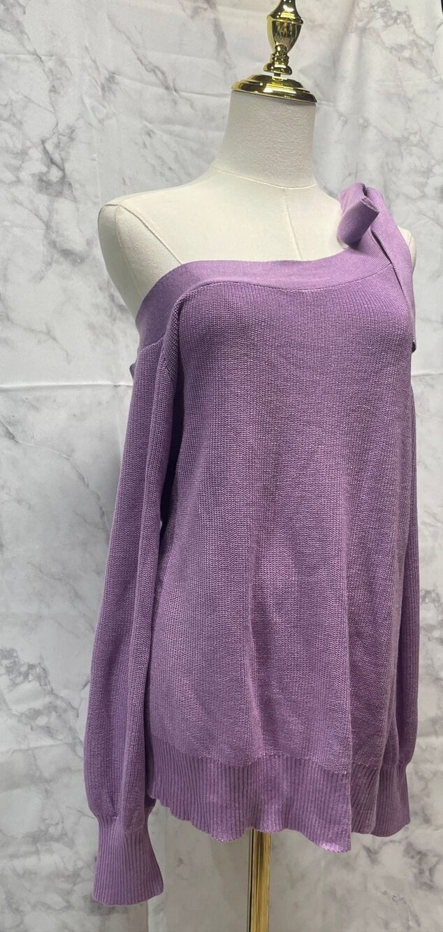 NWT New York & Company XL Lavender One Shoulder Bow Tie Knit Sweater Top - Picture 4 of 8